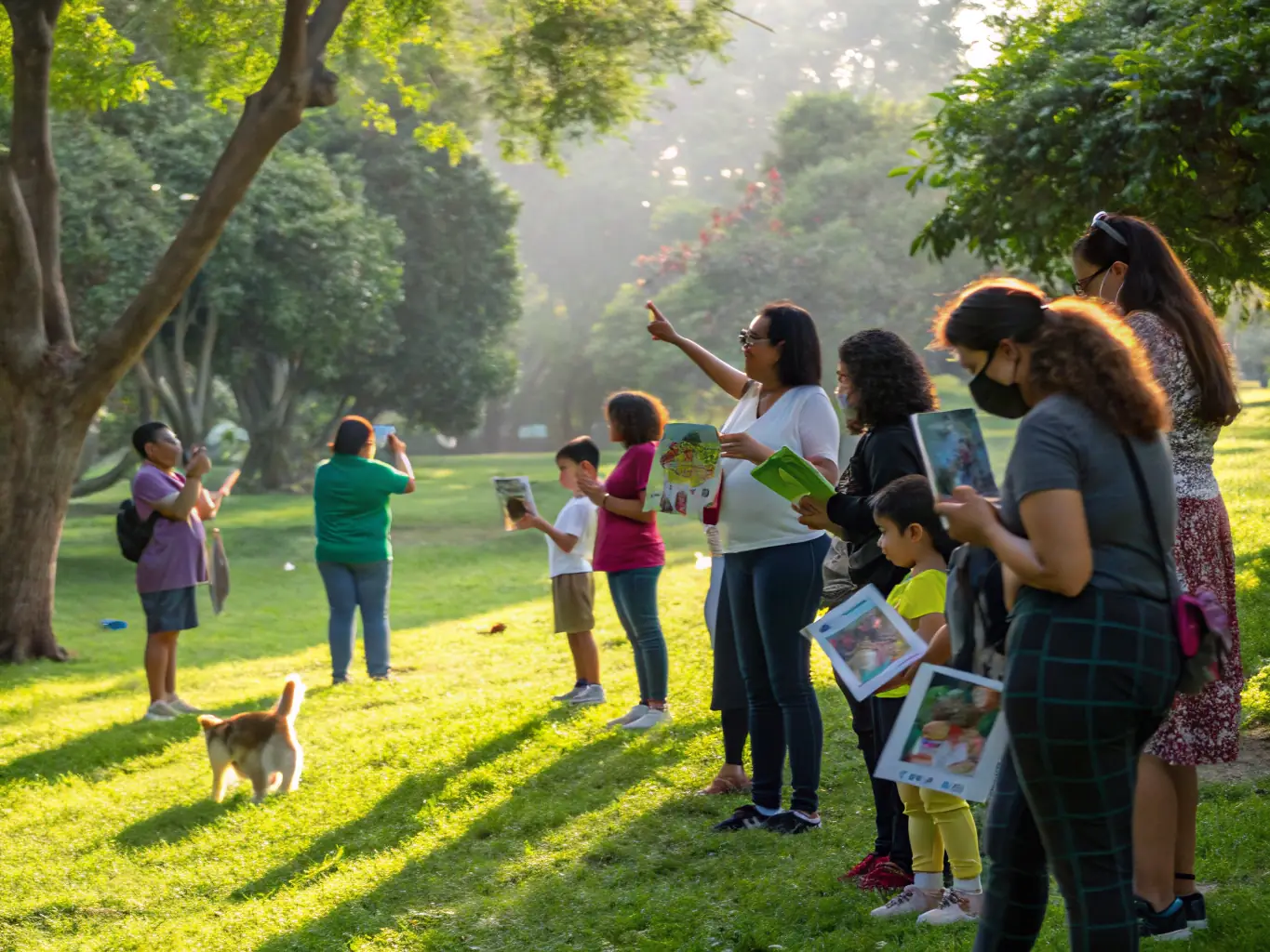 A photo of SAINT HUBERT D'ANGLARS members engaging with the local community, educating children about wildlife conservation.